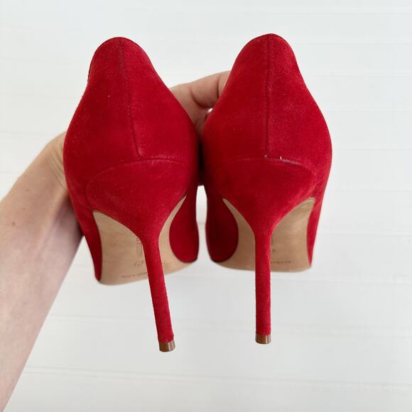 Manolo Blahnik BB Red Suede Pumps Pointed Toe Stiletto Heels Size 40 2" - Picture 8 of 10